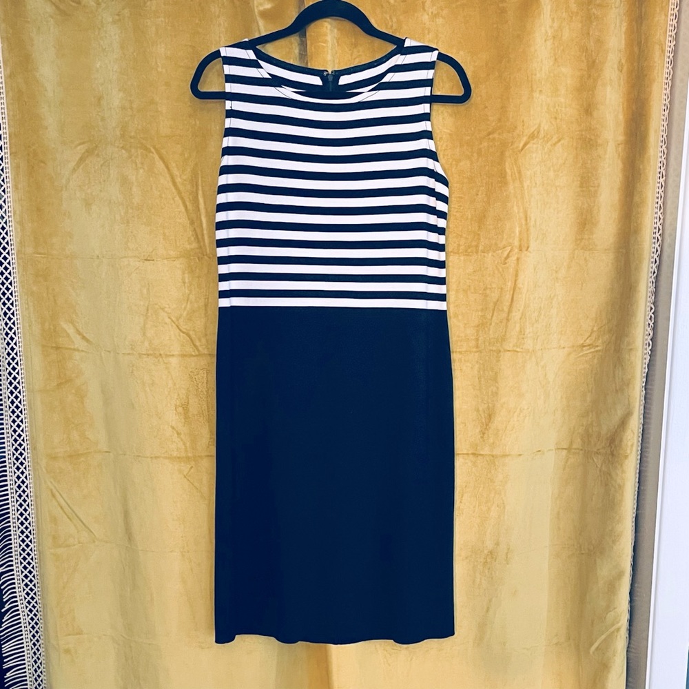 St. John Santana Knit Dress deep navy and white striped dress size 10